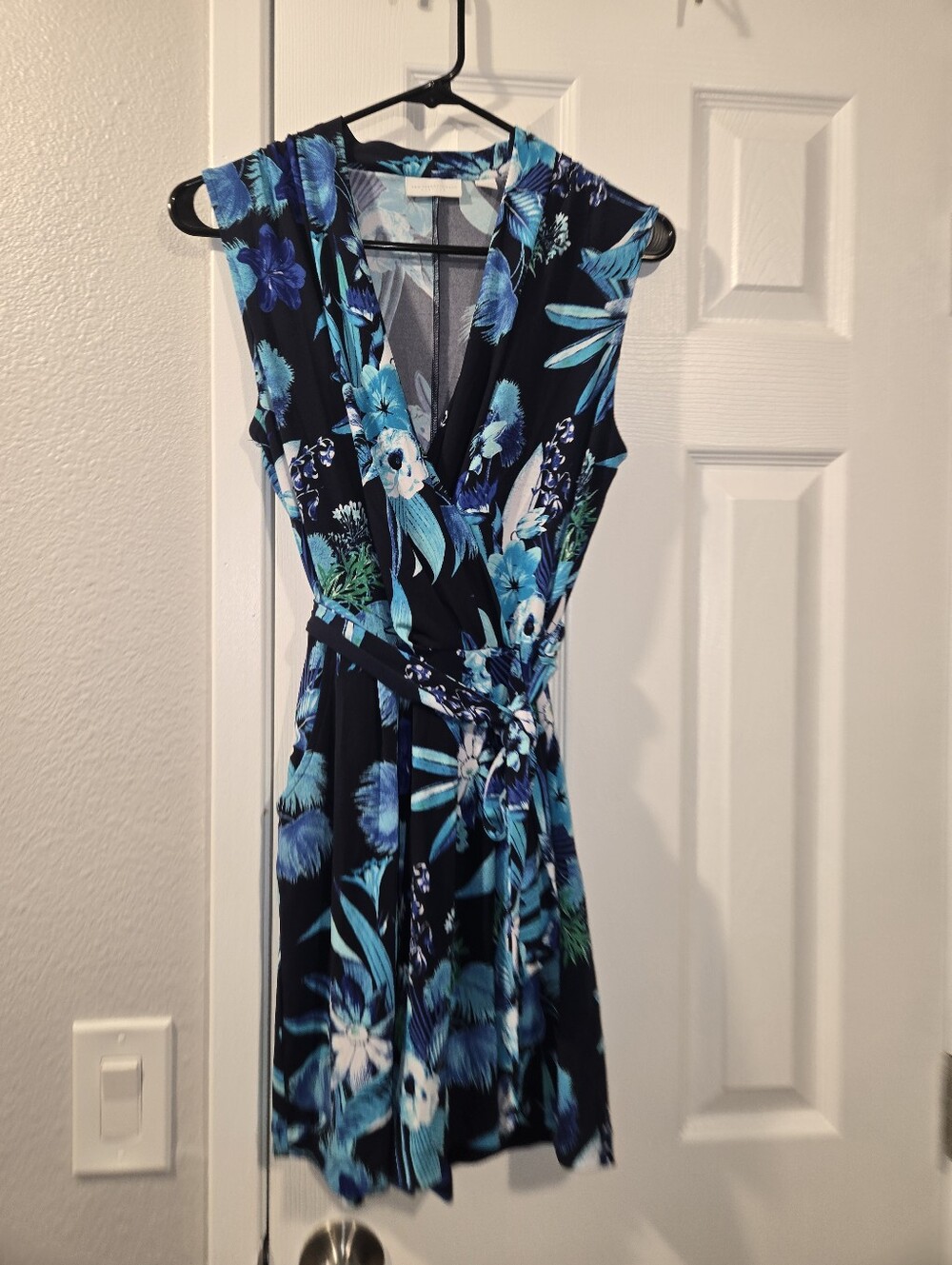 Blue Floral mock wrap Dressy Romper NY&Co G C